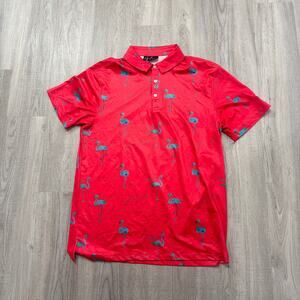 Yatta Golf Polo Shirt Men's Medium Animal Print Flamingos Stretch Golfing Sports
